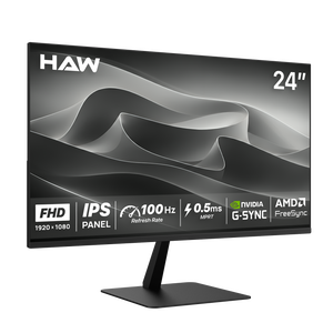 HAW F24IPX 24 Inch Gaming Monitor, FHD (1920×1080) IPS Display, 100Hz Refresh Rate, 0.5ms MPRT, G-Sync & FreeSync Compatible, Built-In Speakers, Flat Screen, PC & Console Ready - Black