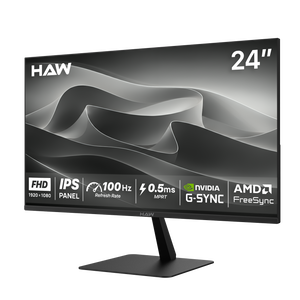 HAW F24IPX 24 Inch Gaming Monitor, FHD (1920×1080) IPS Display, 100Hz Refresh Rate, 0.5ms MPRT, G-Sync & FreeSync Compatible, Built-In Speakers, Flat Screen, PC & Console Ready - Black