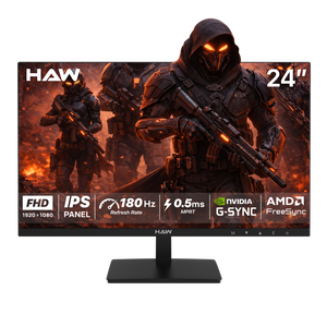 HAW F24IPY 24 Inch Gaming Monitor, FHD (1920×1080) IPS Display, 180Hz Refresh Rate, 0.5ms MPRT, G-Sync & FreeSync Compatible, Built-In Speakers, Flat Screen, PC & Console Ready - Black