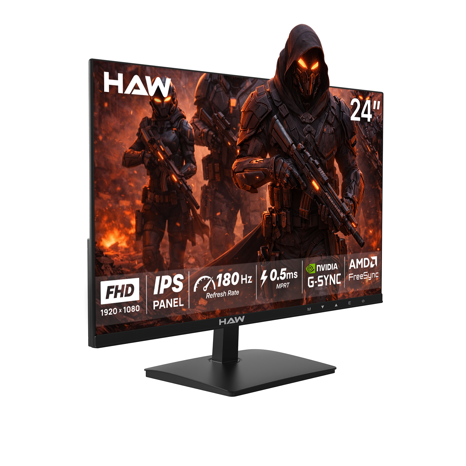 HAW F24IPY 24 Inch Gaming Monitor, FHD (1920×1080) IPS Display, 180Hz Refresh Rate, 0.5ms MPRT, G-Sync & FreeSync Compatible, Built-In Speakers, Flat Screen, PC & Console Ready - Black