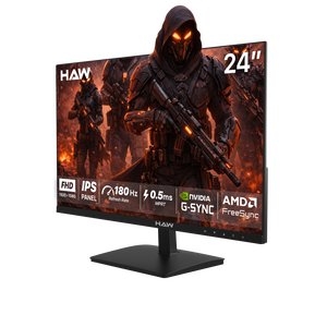 HAW F24IPY 24 Inch Gaming Monitor, FHD (1920×1080) IPS Display, 180Hz Refresh Rate, 0.5ms MPRT, G-Sync & FreeSync Compatible, Built-In Speakers, Flat Screen, PC & Console Ready - Black