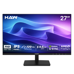 HAW F27IPX 27 Inch Gaming Monitor, FHD (1920×1080) IPS Display, 120Hz Refresh Rate, 0.5ms MPRT, G-Sync & FreeSync Compatible, Built-In Speakers, Flat Screen, PC & Console Ready - Black