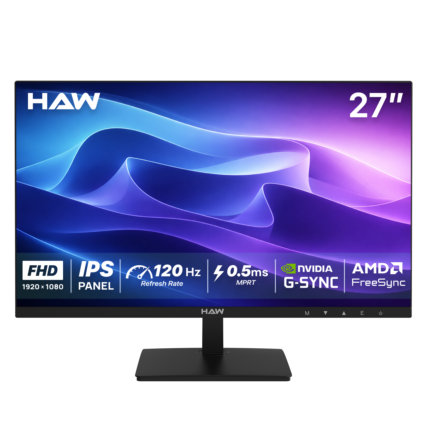 HAW F27IPX 27 Inch Gaming Monitor, FHD (1920×1080) IPS Display, 120Hz Refresh Rate, 0.5ms MPRT, G-Sync & FreeSync Compatible, Built-In Speakers, Flat Screen, PC & Console Ready - Black