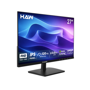 HAW F27IPX 27 Inch Gaming Monitor, FHD (1920×1080) IPS Display, 120Hz Refresh Rate, 0.5ms MPRT, G-Sync & FreeSync Compatible, Built-In Speakers, Flat Screen, PC & Console Ready - Black