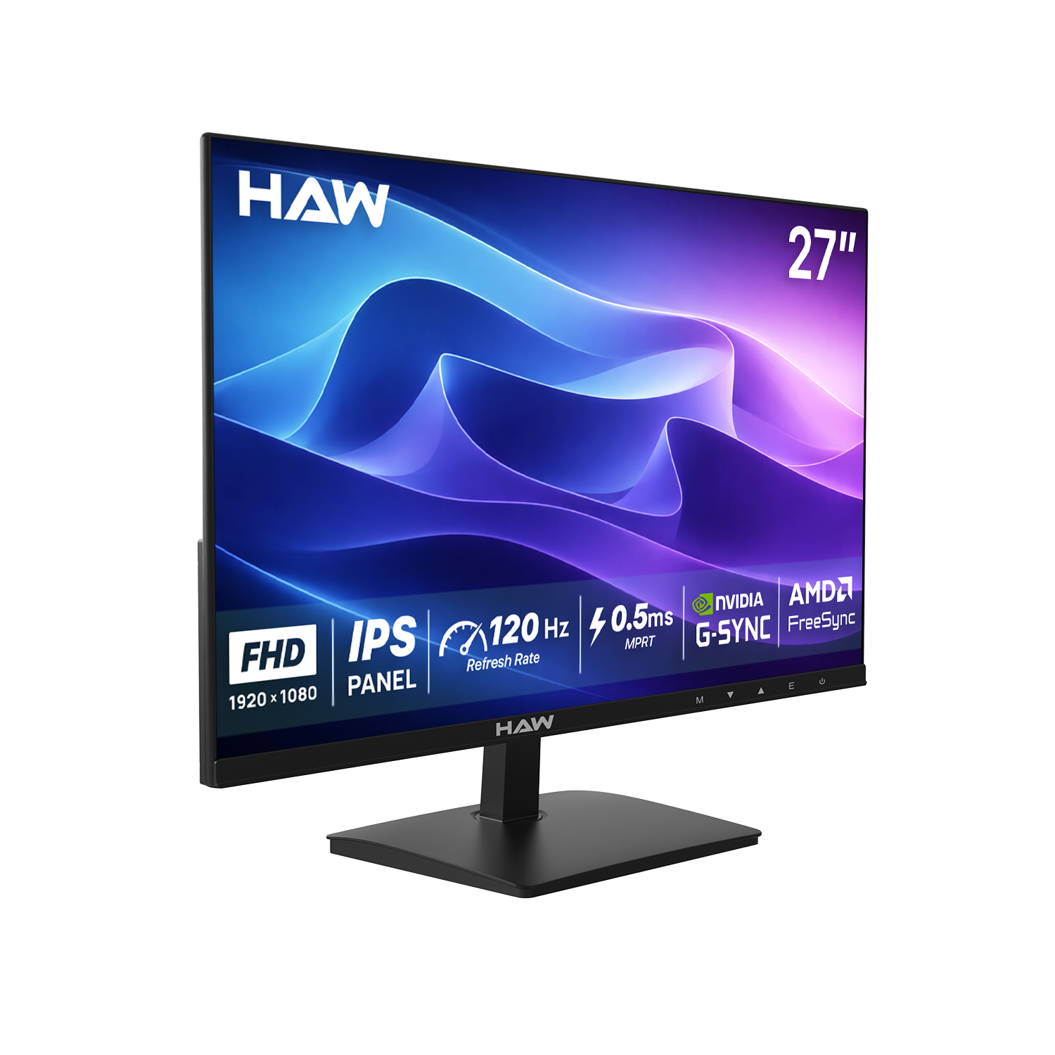 HAW F27IPX 27 Inch Gaming Monitor, FHD (1920×1080) IPS Display, 120Hz Refresh Rate, 0.5ms MPRT, G-Sync & FreeSync Compatible, Built-In Speakers, Flat Screen, PC & Console Ready - Black