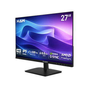 HAW F27IPX 27 Inch Gaming Monitor, FHD (1920×1080) IPS Display, 120Hz Refresh Rate, 0.5ms MPRT, G-Sync & FreeSync Compatible, Built-In Speakers, Flat Screen, PC & Console Ready - Black