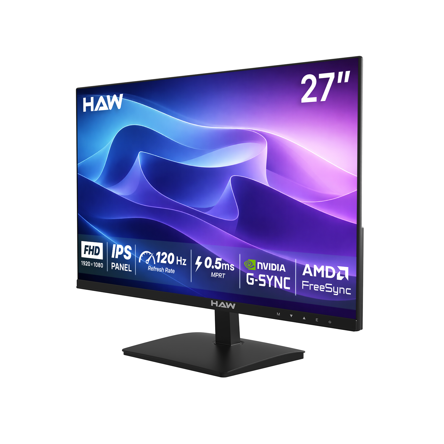 HAW F27IPX 27 Inch Gaming Monitor, FHD (1920×1080) IPS Display, 120Hz Refresh Rate, 0.5ms MPRT, G-Sync & FreeSync Compatible, Built-In Speakers, Flat Screen, PC & Console Ready - Black