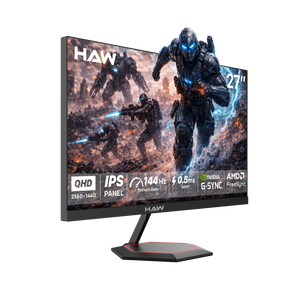 HAW Q27IPY 27 Inch Gaming Monitor, QHD (2560×1440) IPS Display, 144Hz Refresh Rate, 0.5ms MPRT, G-Sync & FreeSync Compatible, Built-In Speakers, Flat Screen, PC & Console Ready - Black