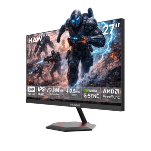 HAW Q27IPY 27 Inch Gaming Monitor, QHD (2560×1440) IPS Display, 144Hz Refresh Rate, 0.5ms MPRT, G-Sync & FreeSync Compatible, Built-In Speakers, Flat Screen, PC & Console Ready - Black